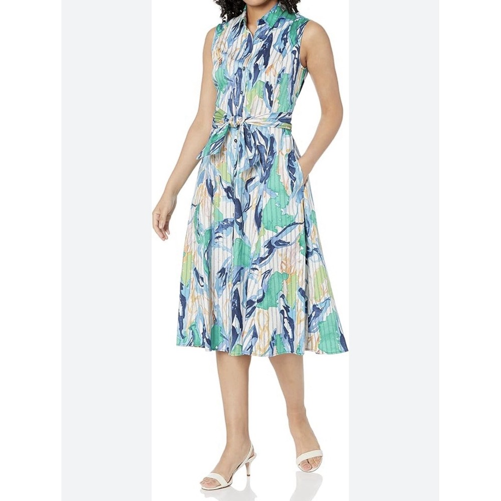 NIC+ZOE Scribble Vines Sleeveless‎ Button Front Shirt Dress Plus Size 1X Boho